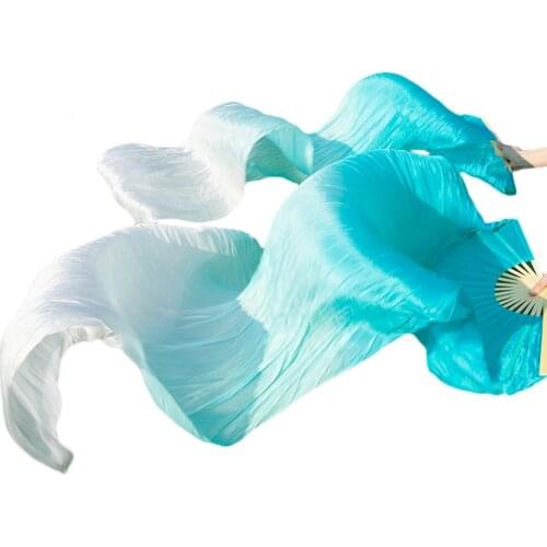 2017 female high quality Chinese silk veils dance fans Pair of belly dancing fans Turquoise + light turquoise + white