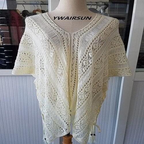 YWAIRSUN Explosion models foreign trade bikini hollow beach blouse knitted sunscreen clothing poncho Female shawl pashmina mujer