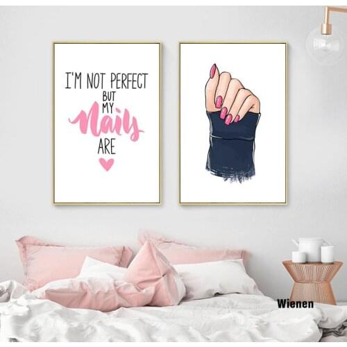 Girl Beauty Salon Fashion Canvas Painting Fashion Nails Art Picture Wall Decor Pink Makeup Nails Quote Wall Art Canvas Painting