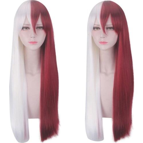 My Hero Academia Todoroki Shoto Women Wig Cosplay Boku no Hero Academia Red and White Long Hair Costume Wigs