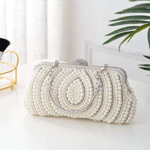 Full Pearl Women Day Clutch Diamonds Metal Luxury Chain Shoulder Evening Bags Beaded Banquet Holder Purse