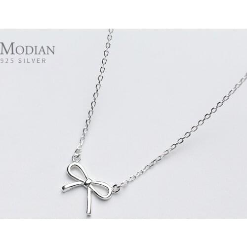 Modian Authentic 925 Sterling Silver Elegant Bowknot Necklace Pendant for Women Fashion Fine Statement Jewelry Gifts Bijoux