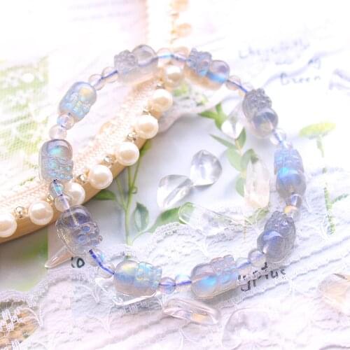 100% Natural Blue Light Pi Xiu Labradorite Crystal Carved Beads Bracelet 10x8mm Women Necklace Grey Moonstone Stone AAAAA