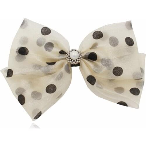 Zq Pearl Polka Dot Big Bow Hairpin Female Spring Clip Back Head Clip Hairware Hairpin Free Shipping