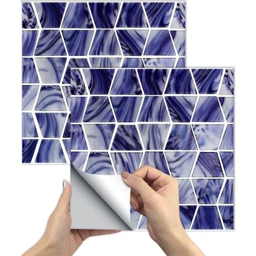 Modern Trapezoidal Imitation Epoxy Bathroom Blue Wall Stickers Simple Striped Decor Home Improvement Tile Stickers 10 Pieces