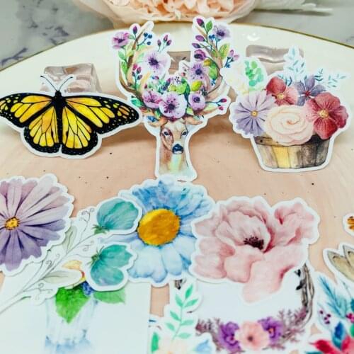 16PCS Flower succulent Scrapbooking stickers book Student kids toys Notebook label Decorative sticker paper Stationery