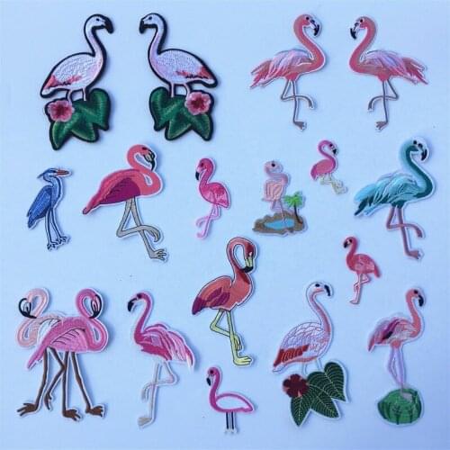 20pcs/lot Embroidery Patch Ostrich Flamingo Animal Clothing Decoration Sewing Accessories Diy Iron Heat Transfer Applique
