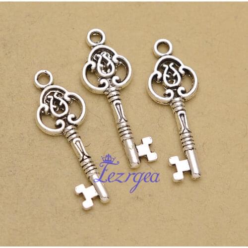 40pcs/lot--28x10mm, key cham,Antique silver plated key charms ,DIY supplies, Jewelry accessories