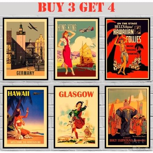 45 Designs Vintage Travel Poster Kraft paper City&Landscape Poster Painting Fancy Wall Sticker 2 42X30cm