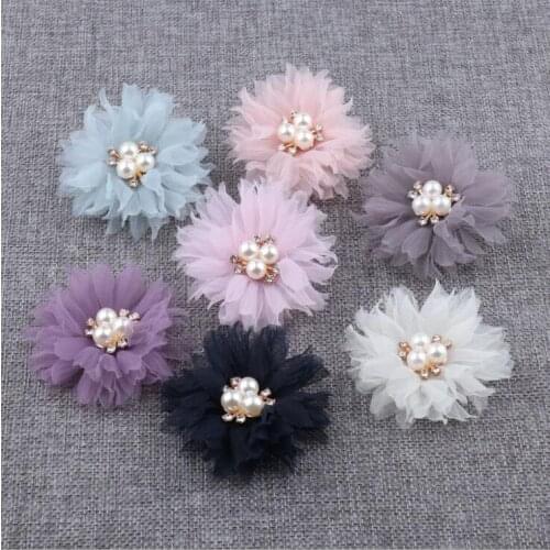 5Pcs/Lot 6CM Pearl Center Handmade Fabric Flowers DIY Decorations For Wedding Party DIY Accessories Craf Supplies