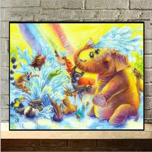 5D DIY Diamond Painting Cartoon Animal Elephant Bathing Full Drill Embroidery Cross Stitch Mosaic Home Decor Christmas Gift