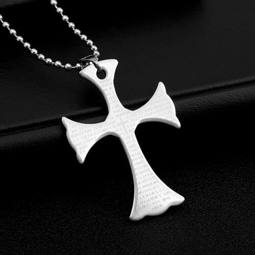 Spanish Lords Prayer Bible Cross Necklace Men Titanium Steel Cross Pendant Unisex Sweater Chain Trendy Jewelry Gift