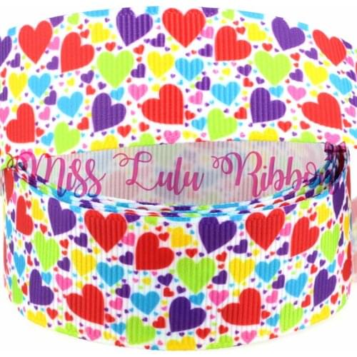 6mm-75mm Colorful Hearts Pattern Printed Grosgrain Ribbon Handmade Christmas Decoration 50yards/roll MD170824-75-8260
