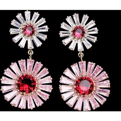 Europe and America Statement Daisy Earrings Women Fashion Wedding Dangle Jewelry Shining Crystal Flower Earring
