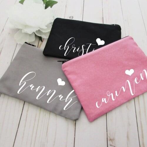 Custom Cosmetic Bag Personalized Canvas Bag Monogram Makeup Pouch Small Zippered Makeup Case Black Case Bridal Party Gift Friend