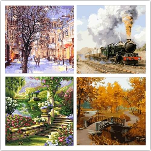 Yunxi art, Frameless hand painted canvas painting scene picture painting by numbers diy acrylic drawing by numbers RS276