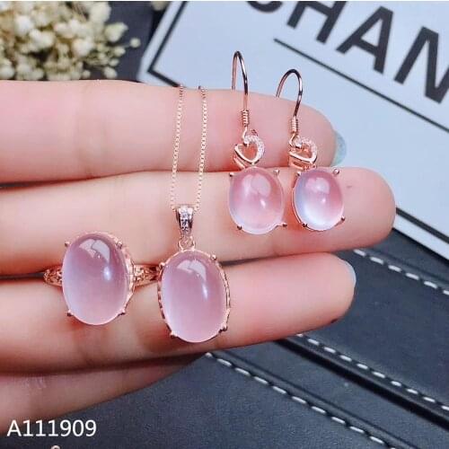 KJJEAXCMY boutique jewelry 925 sterling silver inlaid Natural Ross quartz Necklace Ring Earring Suit Support Detection