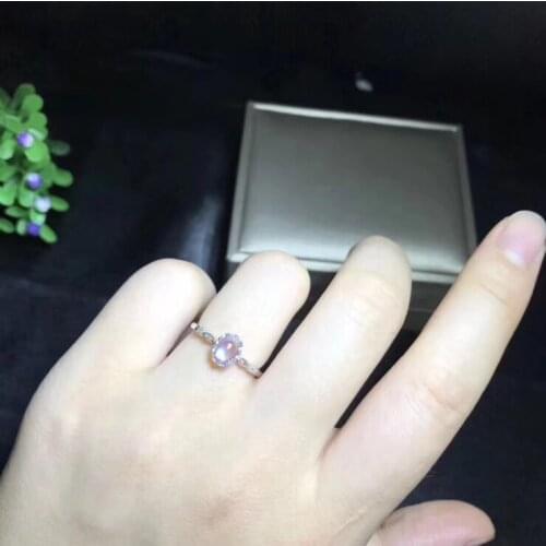 Natural light blue moonstone Ring S925 Silver Natural Gemstone Ring Elegant simple crown Womens girl party gift fine Jewelry