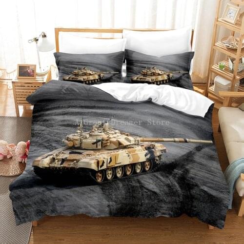 3D Printed Boys Bedding Set Fashion Tank Large Size Adult Children Down Quilt Cover Pillowcase Deluxe Home Textile 2/3PCS