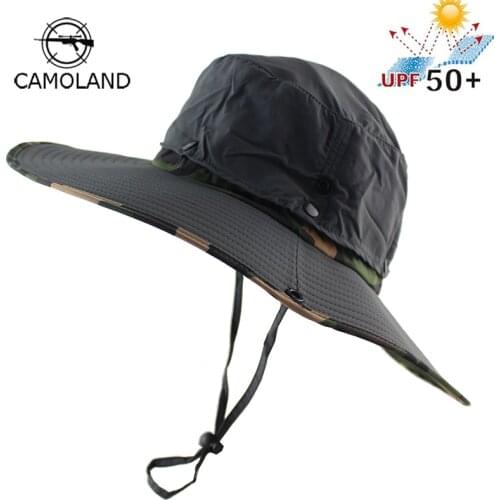 UPF 50+ Water Resistant Breathable Long Wide Brim Bucket Hat Men Women Boonie Hat Summer UV Protection Army Camo Sun Hat Fishing