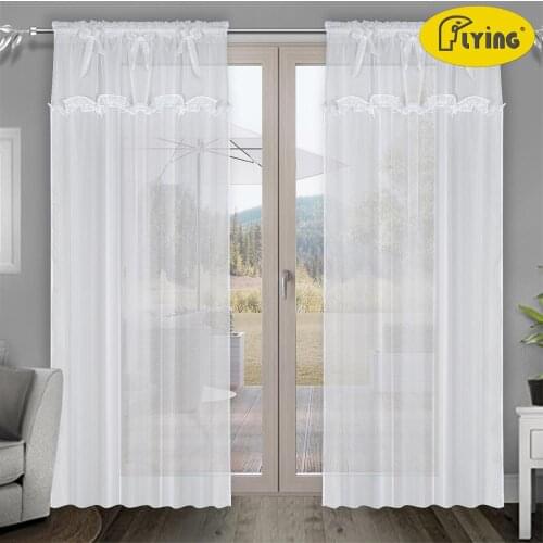 Flying Voile Curtain for Big Window and Door Bed Room with Tulle Fabric With Same Color Skirt hem and Bowknot