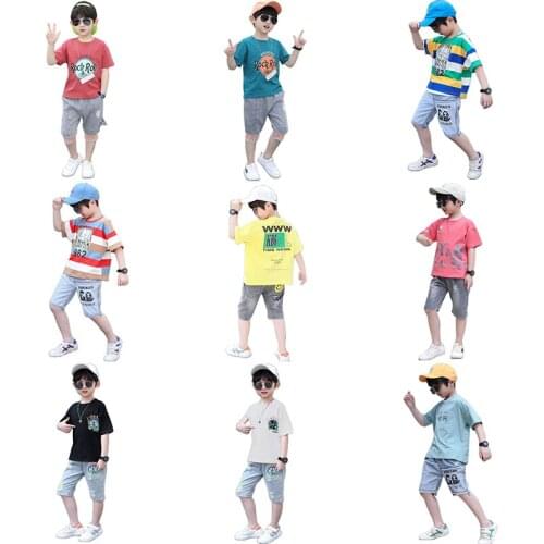 2021 summer boys clothes sport suit set fashion casual short sleeve O-neck childrens clothing set 2 pieces T-Shirt + jeans