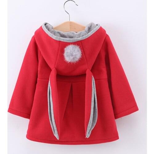 Cute Rabbit Ears Hooded Baby Girls Coat New Autumn Children Outwear Spring Long Sleeve Kids Jacket 1-5 Year Toddler Girl Clothes