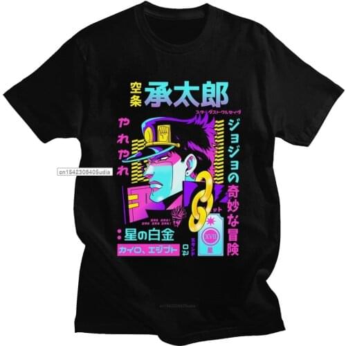 Fashion Jojo Bizarre Adventure Tshirts Men Short Sleeved Vaporwave Aesthetic Jotaro T Shirt Cotton Kujo Manga Graphic Tee Tops