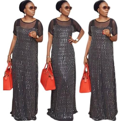 2021 Fashion African Women Long Dress Short Sleeve Luxury Sexy Party Evening Maxi Robe Africa Dashiki Sequins Hot Drilling Dress