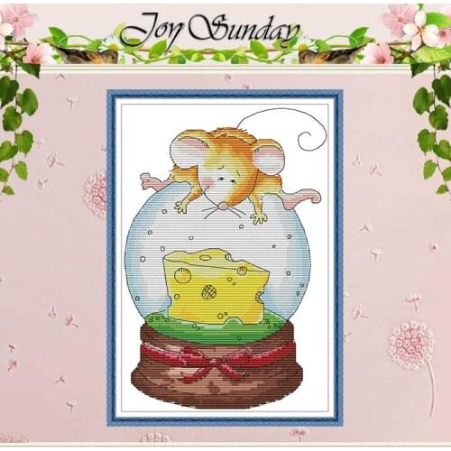Mouse and Cake Animals Patterns Counted 11CT 14CT Printed Cross Stitch Sets Chinese Cross-stitch Kits Embroidery Needlework