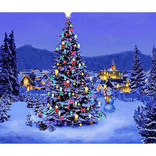 Christmas Tree Embroidery Kit Needlework Craft Set Canvas Printed Cotton Thread Christmas Gift Home Decor Dropshipping