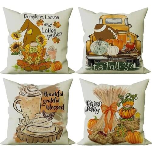 Fall Farmhouse Pillow Covers 18X18 Set Of 4 Fall Thanksgiving Decor For Couch Sofa At Home Indoor & Outdoor