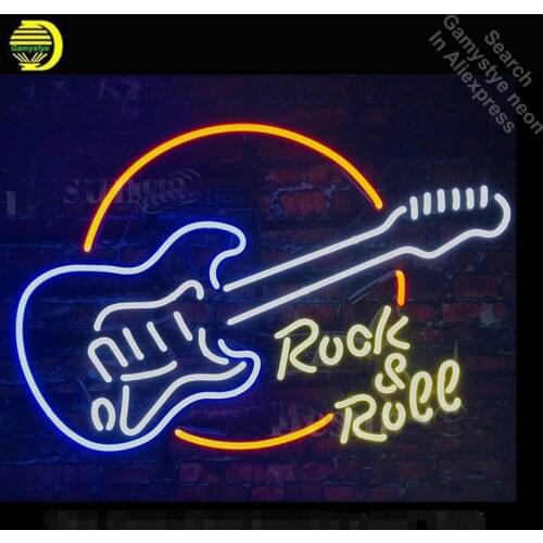 Rock Roll Guitar Neon Sign neon bulb Sign Neon light Sign glass Tube Handcraft Commercial Iconic Sign Neon lights Bright Color