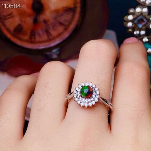 New products, natural black Opal ring, 925 silver inlay, hot selling. From Australia