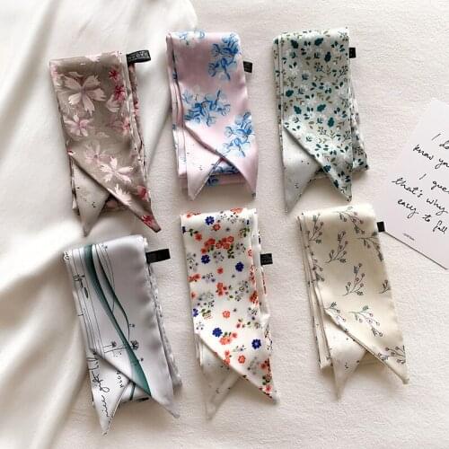 New Refreshing Literary small silk scarf female hair band slender long strip streamer tied bag belt decorative scarf gift