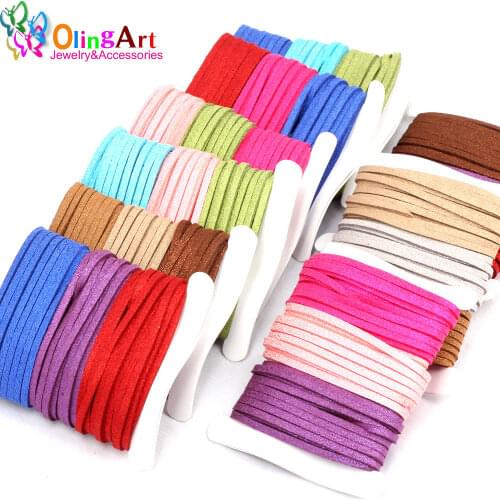 OlingArt 3*1.5mm 9M Flash Faux Suede Leather Cord Mixed color Accessory women earrings Bracelet necklace DIY jewelry making