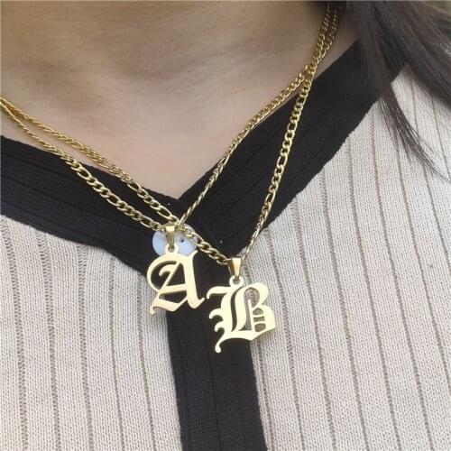Collier Femme Figaro Chain Old English Alphabet Necklace Boho Jewelry Stainless Steel A-Z Initial Necklace For Women Men Bulk