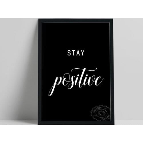 Stay Posilive Print Poster, Concise White Character Black Background Art Canvas Painting, Nordic Style Minimalism Wall Art Decor