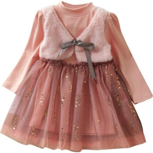 Baby Girls Dress Autumnn Spring Fake 2 Piece Clothes Long Sleeve Mesh Dress Children Patchwork Kids Princess Dresses