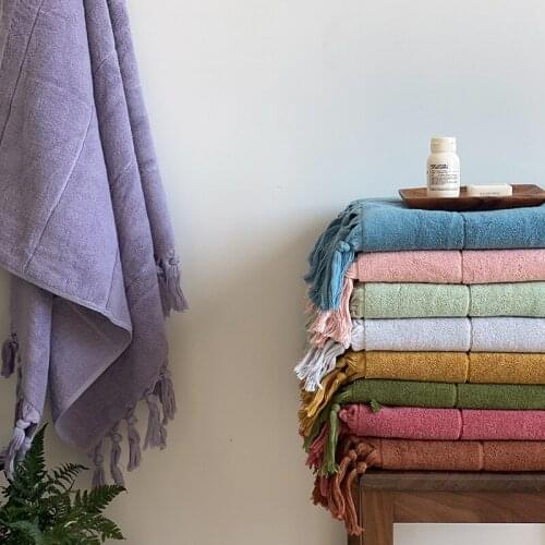 Pure cotton knotting tassel towel bath towel pure color household absorbent face washing towel multi-purpose blanket towel quilt