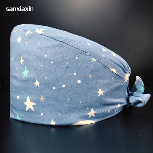 New dentist clinic adjustable cotton unisex medical hat cartoon printing doctor operating room work cap beauty salon nursing cap