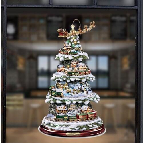 Christmas Tree Rotating Sculpture Train Decorations Paste Window Paste Stickers Xmas Decorations for Home