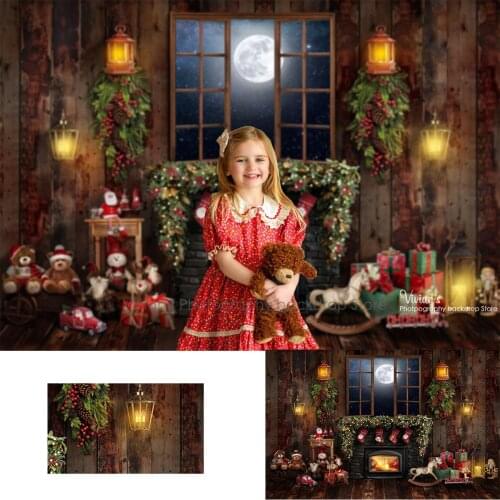 Christmas Backdrop Kids Photography Toys Wood House Decor Child Baby Photocall Bears Moon Props Photostudio Background Cloth
