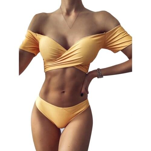 Sexy Brazilian Female Bikini Set Push Up Strapless Bikinis Women Solid Swimsuit Bandage Cross Beachwear
