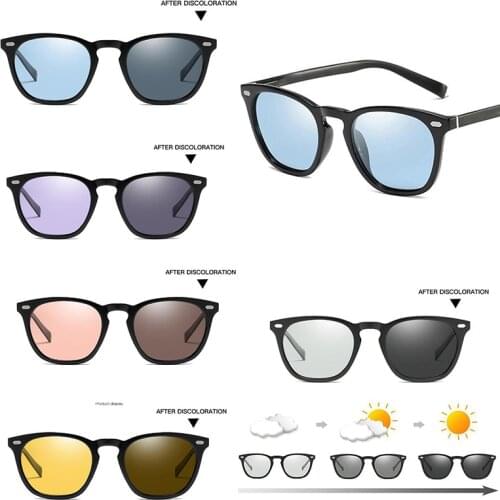 Mens Womens Polarized Photochromatic Sunglasses Blue Pink Purple Yellow Transition Chameleon Lens Outdoor Driving Running Glass
