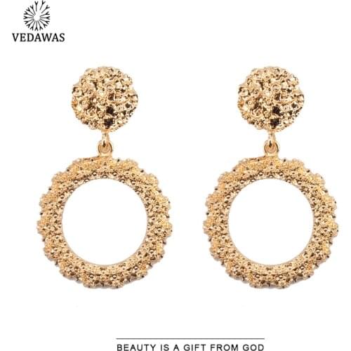 Vedawas Vintage Metal Punk Drop Dangle Earrings For Women Bohemian Round Pendant Christmas Gifts Charm Jewelry Gold Color