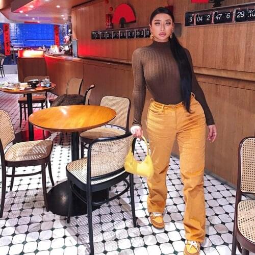 3 Colors European And American Spring Street Retro Corduroy Stitching Small Horn Bag Hip Casual High Waist Bootcut Trousers