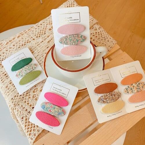 3 Pcs/Set Children Cute Colors Oval Floral Ornament Hair Clips Girls Lovely Barrettes Hairpins Kids Fashion Hair Accessories