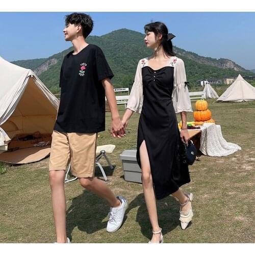 Lovers summer INS short sleeves you dress my skirt temperament minority design a skirt a dress couples clothes couples clothing