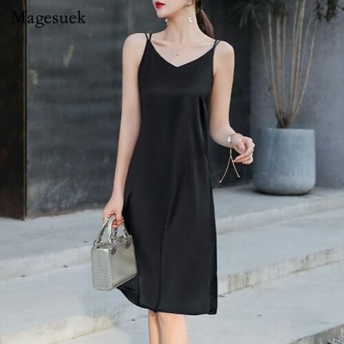 Backless Solid Satin Dresses Women Summer Dress Spaghetti Strap Dress Sexy V-neck 2021 New Party Dresses Vestidos Robe 13203